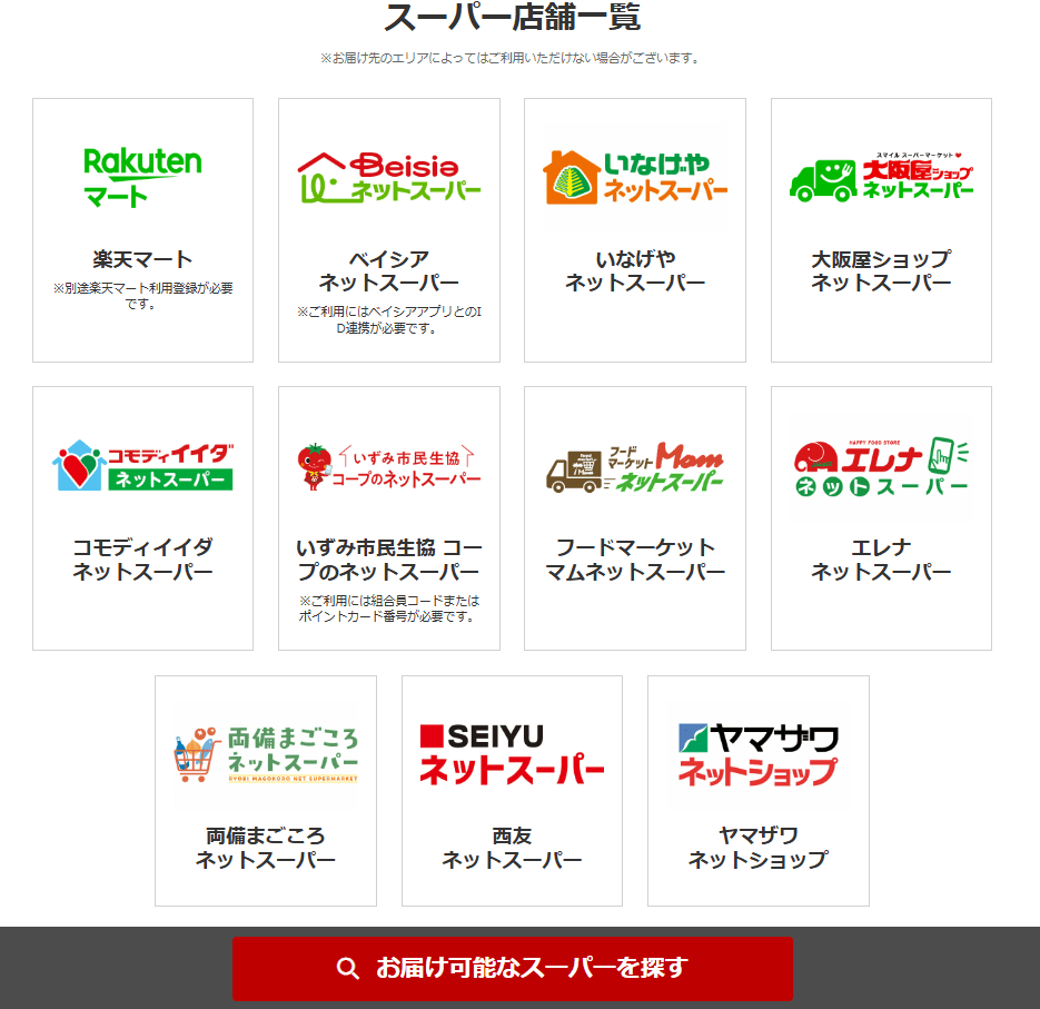 楽天全国スーパーの提携スーパーマーケット